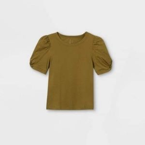A New Day Puff Sleeve Olive Green Tee
